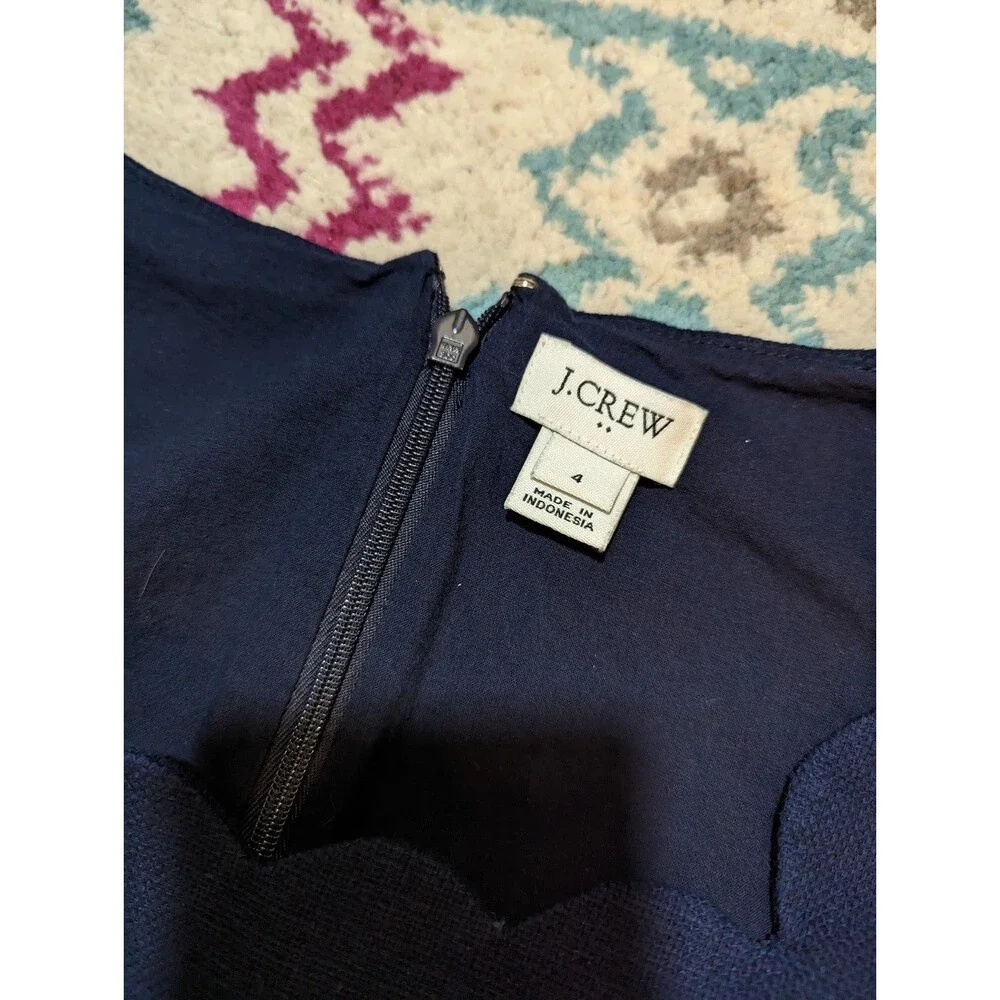J.Crew Women's Size 4‎ Navy Cotton Fit and Flare Dress with Scalloped Hem
